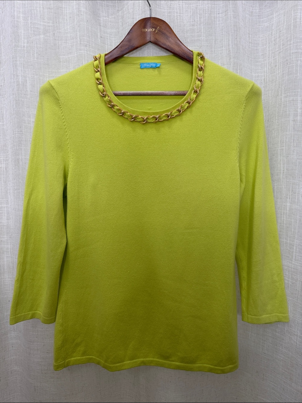 J. McLaughlin Bright Lime Chain-Neck Sweater Top Size Medium Excellent Condition